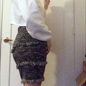 Knit pencil skirt with fringe